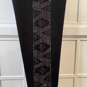 Express Black Stretch Knit Leggings w/ Geographic Pewter Rhinestone Bling Legs L